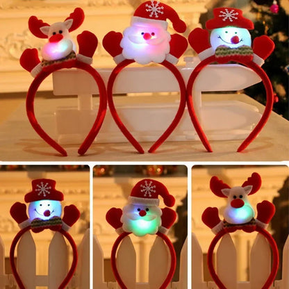LED Christmas Party Headband Santa Claus Elk Antlers Reindeer Glowing Headband Cosplay Party Christmas Ears Ornaments Hair
