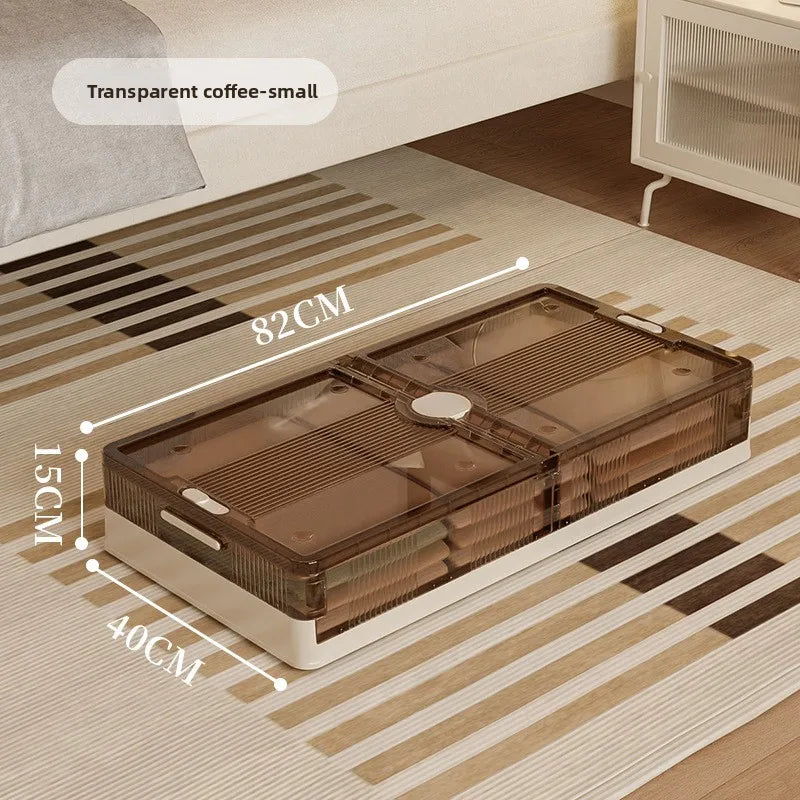 Folding storage ******der the bed Plastic transparent extra large roller dustproof storage box Clothes quilt finishing box