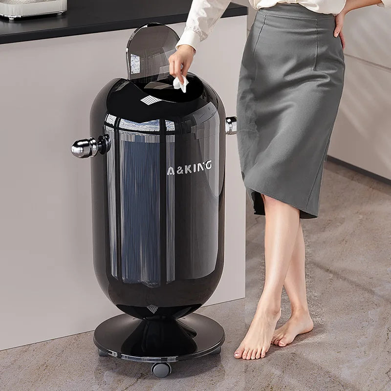 Waste Bins Swing Lid Trash Can Wheeled High Capacity Stylish Home Kitchen Living Room Bedroom Garbage Bin Trash Can Furniture