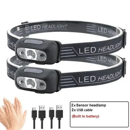 Motion Sensor Rechargeable Headlight Flashlight LED Ultra Bright Headlights Fishing Headlamp Led Forehead Head Lamp Flashlighs
