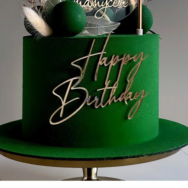 Side Acrylic Happy Birthday Cake Topper New Gold Silver Kids Party Cake Toppers Dessert Decorations Baby Shower Baking Supplies