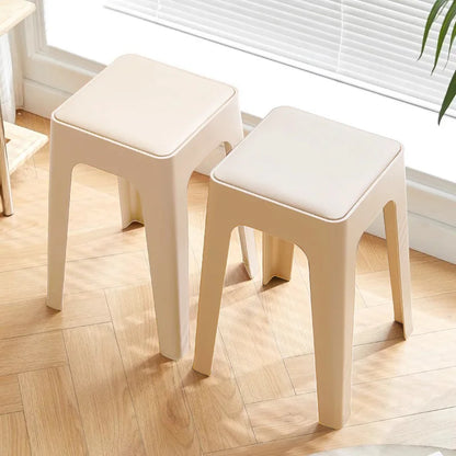 Stacking Stools,PU Leather Square Nesting Four-Legged Stool with Padded Stools Plastic Stackable Stool, Portable Breakfast