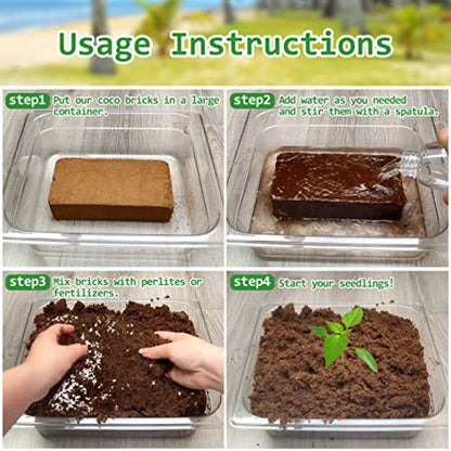 12pcs Organic Coco Coir Bricks Soil Blocks- 100% Natural Compressed Coco Peat Brick Coconut Fiber Substrate with Low ECand pH B