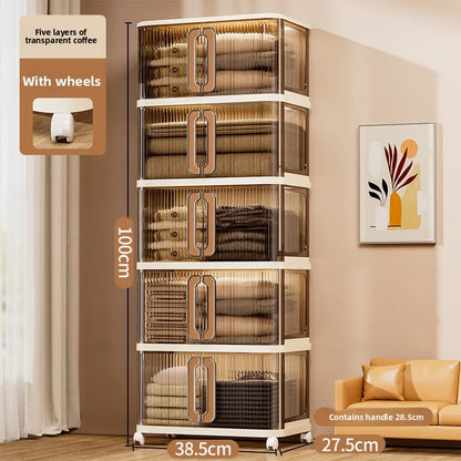 Large Capacity Cream Wind Storage Cabinet Quilt Wardrobe Free Installation Folding Storage Shelf Storage Box Locker