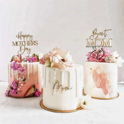 Happy Mothers Day birthday Cake Topper Gold Simple design Acrylic MOM Party Cake Toppers Mother's Day Gifts Dessert Decoration