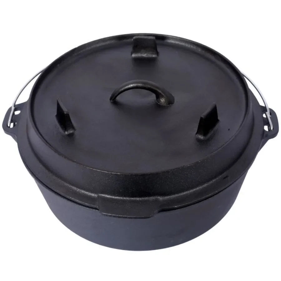 Outdoor Camping Deep Pot for Cooking BBQ Baking Stainless Steel Black Durable Heavy-Duty with Lid Heat-Resistant and Easy to Cl