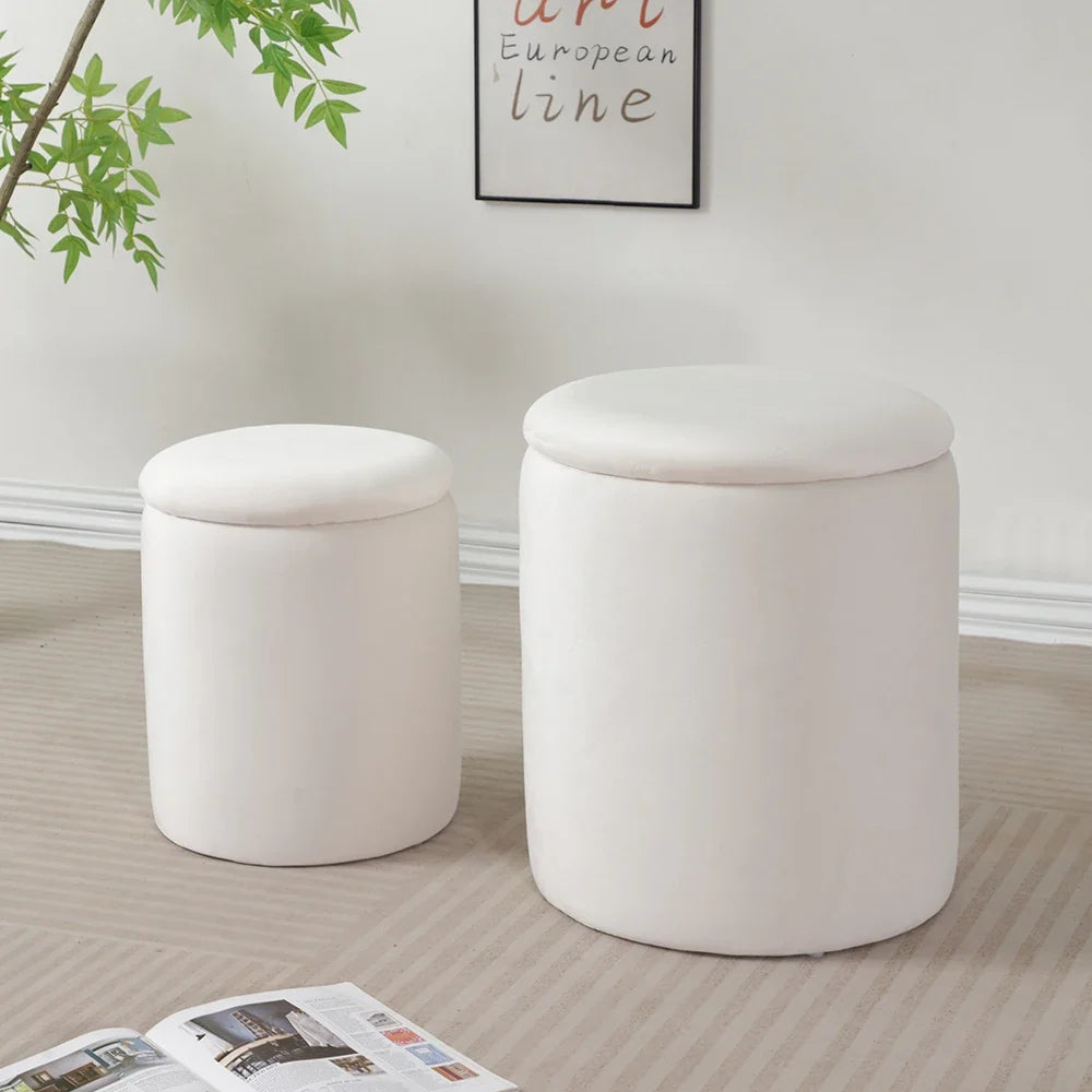 Pieces Velvet Storage Ottoman Set - Round Tufted Storage Bench with Removable Lid, Multifunctional Stool for Living Room Bedroom