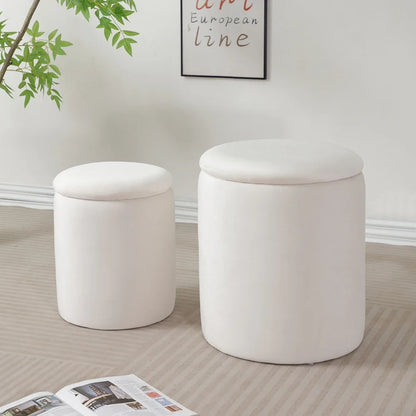 Pieces Velvet Storage Ottoman Set - Round Tufted Storage Bench with Removable Lid, Multifunctional Stool for Living Room Bedroom