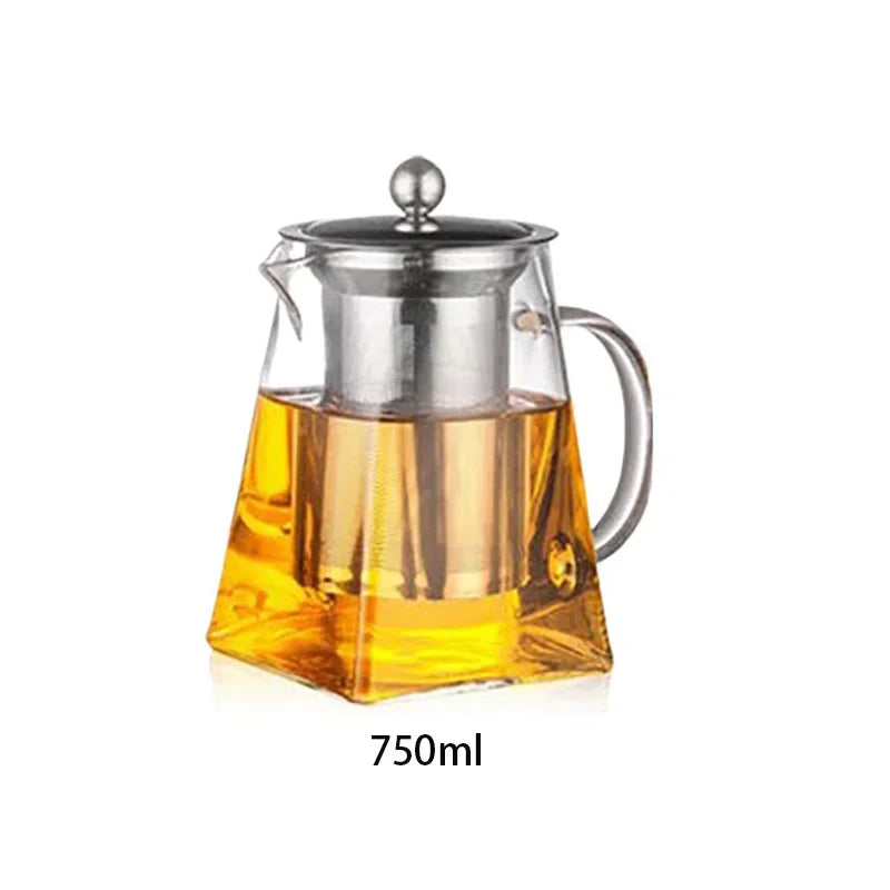 350/550/750ML Glass Teapot with Strainer Transparent Four Sided Fair Cup Glass Teapot Office Household Summer Winter Drinkware