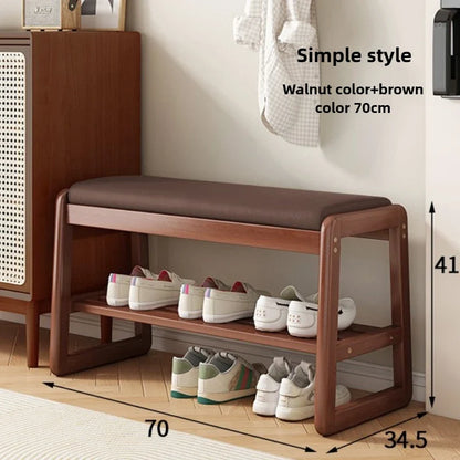 Teng woven shoe changing stool, entrance door, home door, multi-layer storage, solid wood, can sit on shoe stool
