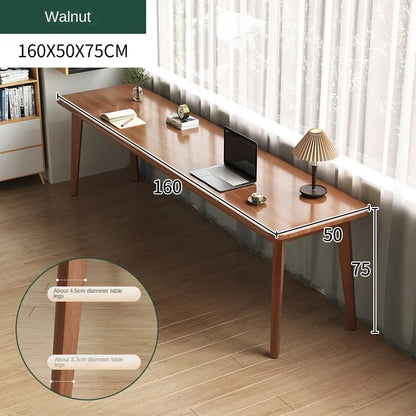 Double desk with solid wood legs, long and simple, for home use, near a window or wall, narrow table/workbench