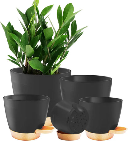 5-Pack Self-Watering Plant Pots with Drainage, 7/6.5/6/5.5/5 Inch, Indoor Outdoor Plastic Flower Pots for Succulents Herbs