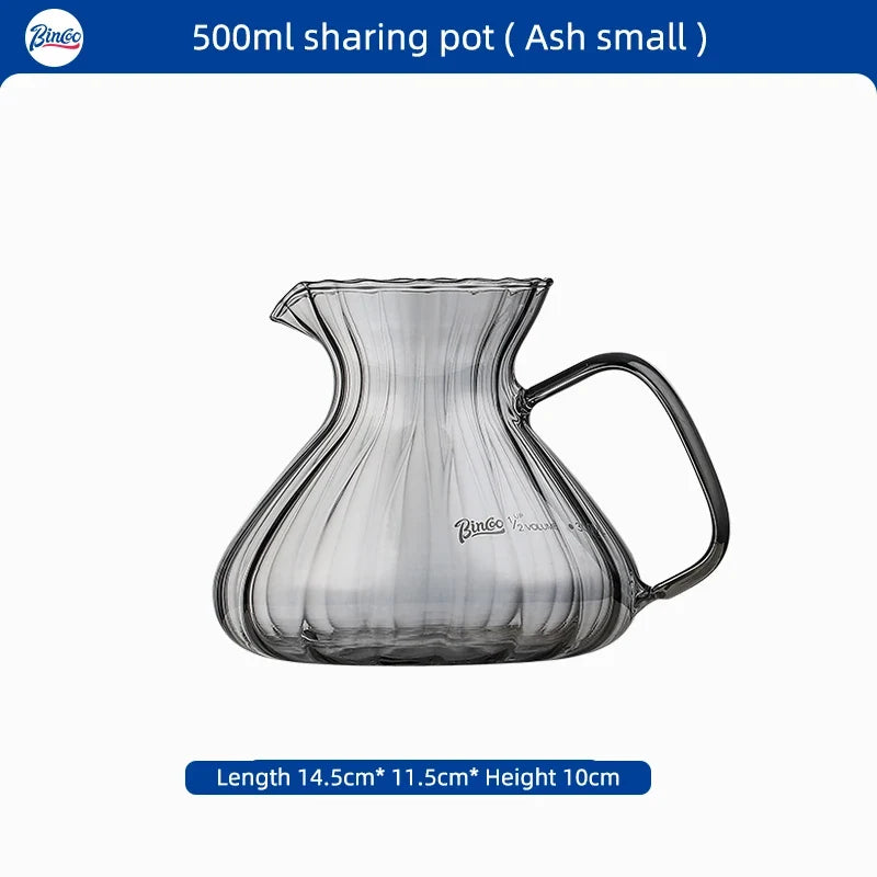Bincoo 500ml / 600ml Glass Hand Drip Coffee Pot Carafe Share Pot Pour Over Coffee Server Drip Coffee Pot
