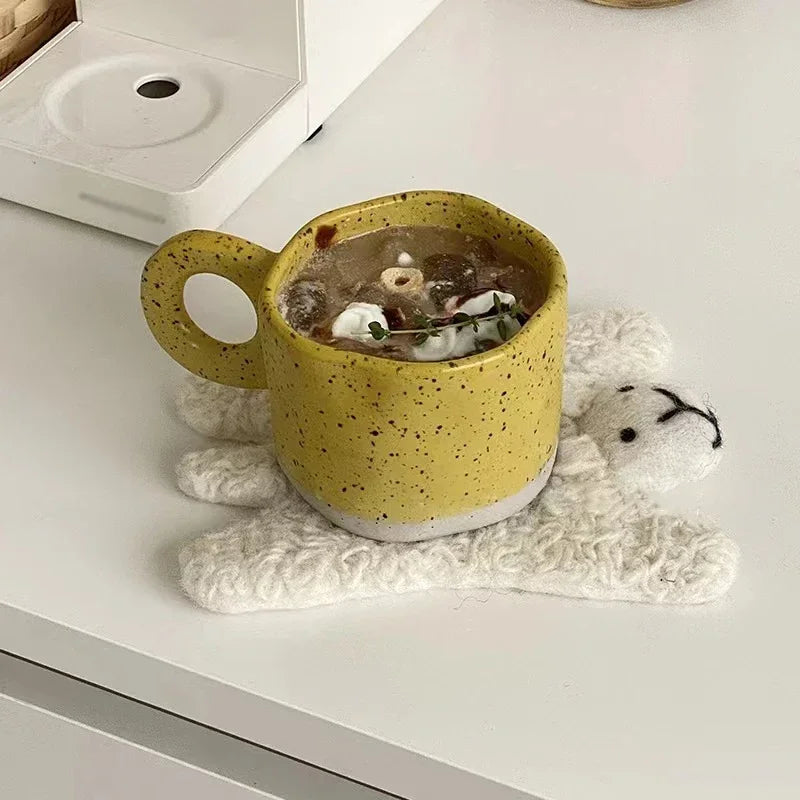 250ML Ceramic Mugs Creative Ring Handle Korean Style Irregular Splash Ink Coffee Cup Office Home Breakfast Tea Cup Handgrip Mug