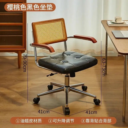 Rattan solid wood office chair Internet celebrity retro rattan chair computer chair home lift swivel chair student study chair