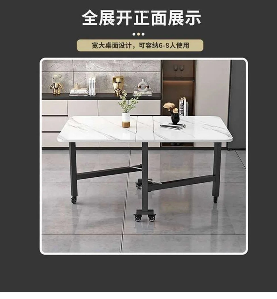 Folding dining table for small household multifunctional folding rock board table rectangular living room movable dining table