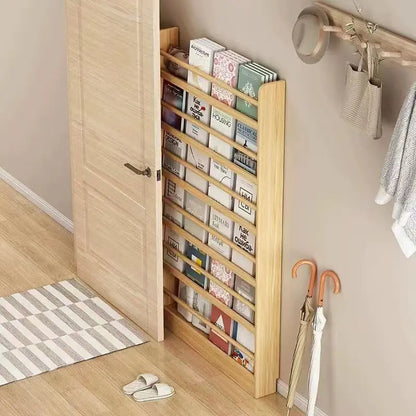 Corner storage rack, ultra-thin solid wood floor-standing bookcase, door back storage rack, narrow cabinet, wall-mounted childre