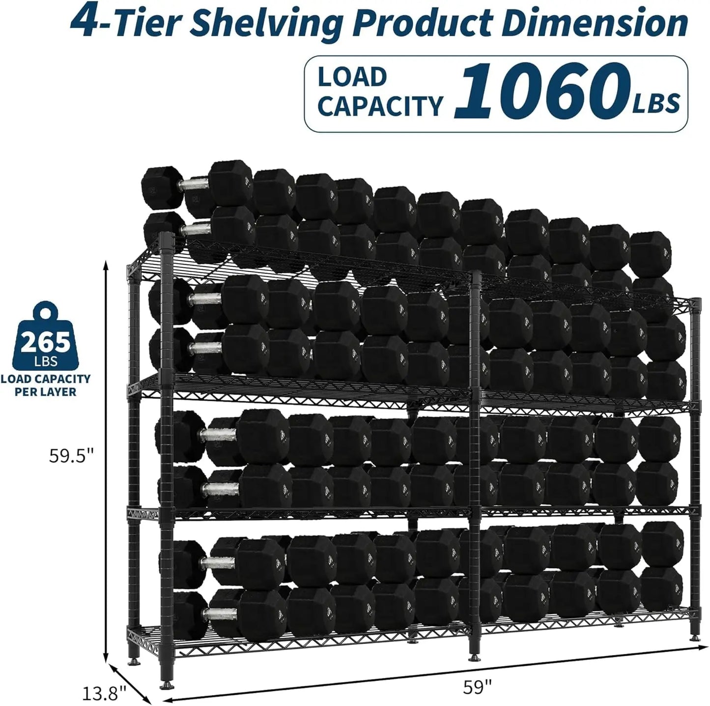 Heavy Duty 4-Tier Storage Shelves Adjustable Metal Wire Shelf, 1060 lbs Capacity Ideal for Kitchen, Pantry, Garage