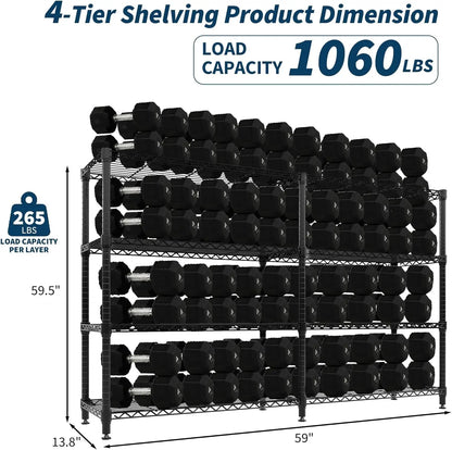 Heavy Duty 4-Tier Storage Shelves Adjustable Metal Wire Shelf, 1060 lbs Capacity Ideal for Kitchen, Pantry, Garage