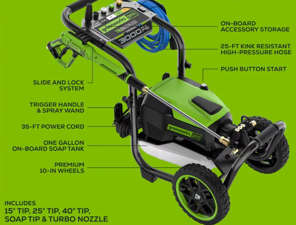 Greenworks Pro Electric Pressure Washer 3000 PSI 2.0 GPM New Free Shipping