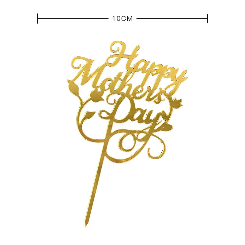 Happy Mothers Day birthday Cake Topper Gold Simple design Acrylic MOM Party Cake Toppers Mother's Day Gifts Dessert Decoration