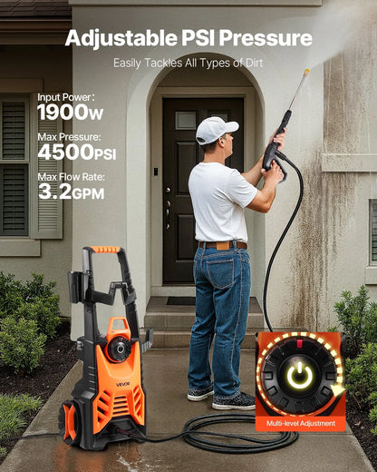 VEVOR Electric Pressure Washer Max 4500 PSI 3.2 GPM With Pressure Adjustment