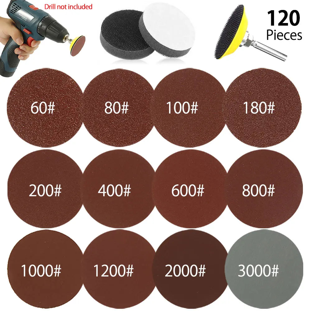 2 Inch Sanding Disc 80-3000 Grit Alumina Sanding Pad Drill Grinder Rotary Tools Accessories Quick Change Sanding Sheet for Metal