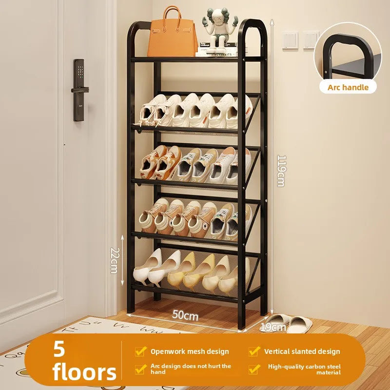 Steel shoe rack household door simple storage space saving metal multi-layer narrow shoe cabinet