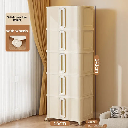 Large Capacity Cream Wind Storage Cabinet Quilt Wardrobe Free Installation Folding Storage Shelf Storage Box Locker
