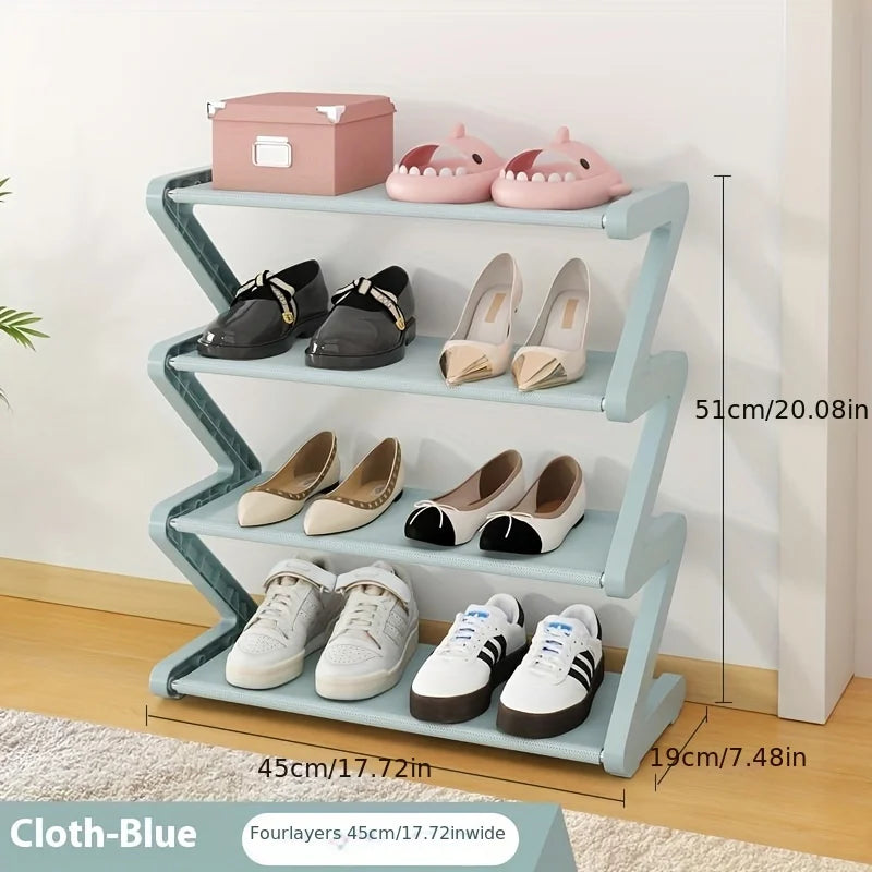 4-Tier Pink Z-Shaped Shoe Rack - Floor-Mounted Storage Rack for Living Room Bedroom & Entryway|Shoe Rack|Shoe Storage Organizer