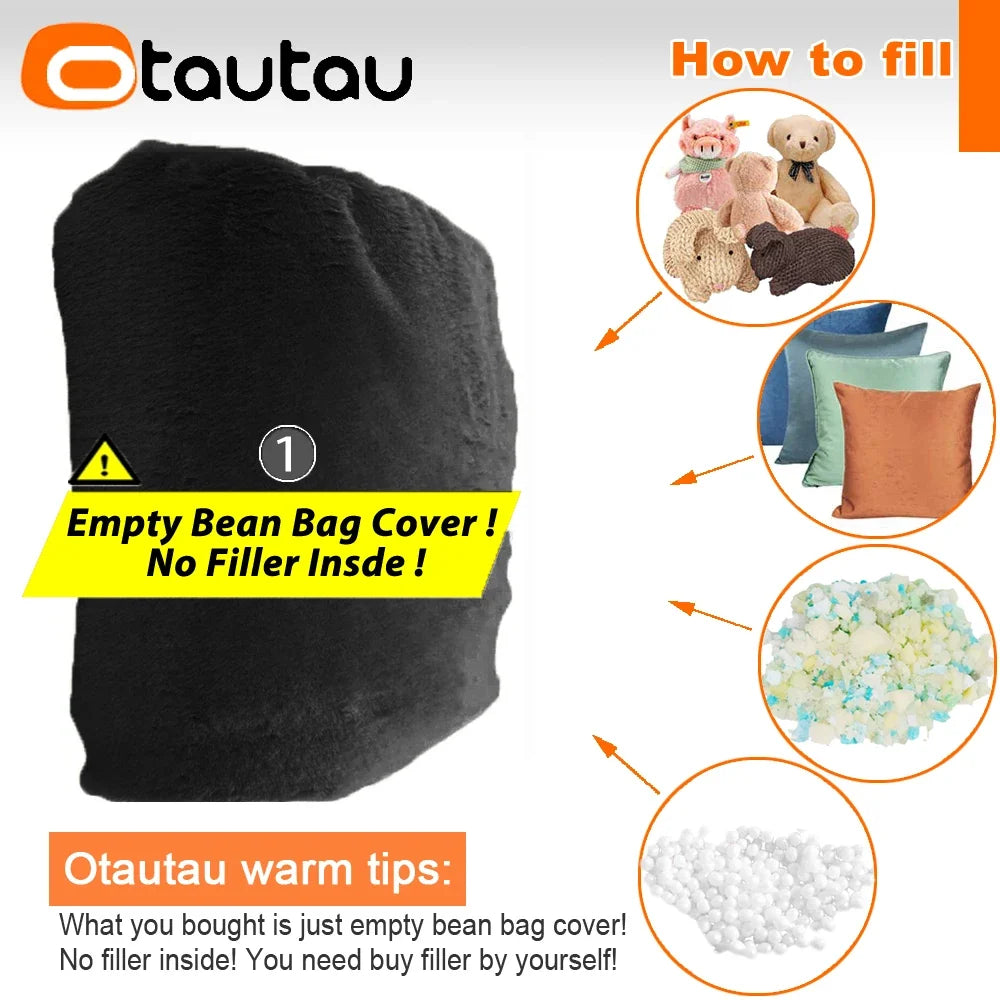 OTAUTAU 5ft Giant Fluffy Faux Bunny Fur Bean Bag Cover Winter Christmas Pouf Cover DD003【No Filler!Need uy Filler By Yourself!】