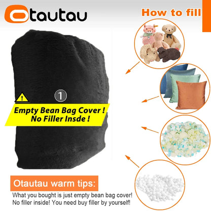 OTAUTAU 5ft Giant Fluffy Faux Bunny Fur Bean Bag Cover Winter Christmas Pouf Cover DD003【No Filler!Need uy Filler By Yourself!】