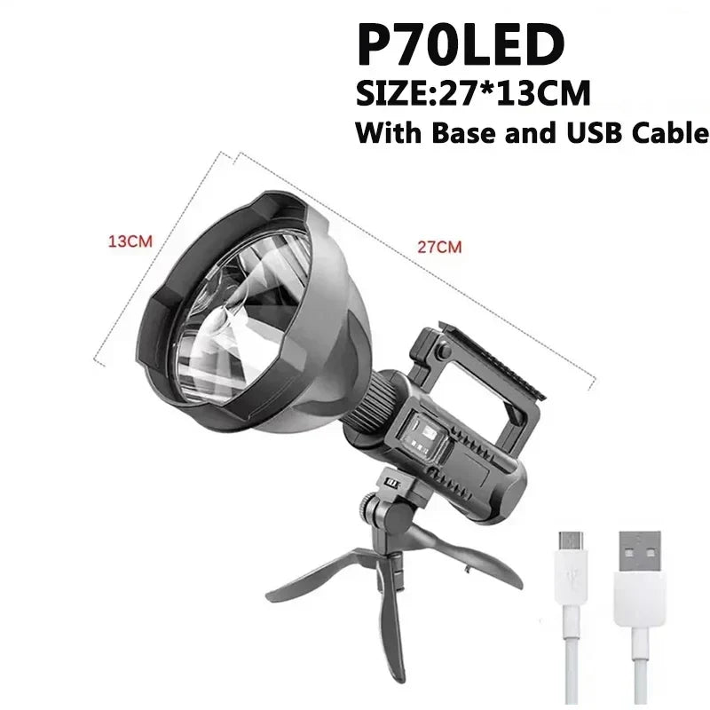 Portable Powerful LED Flashlight Mountable Bracket Handheld Searchlight USB Rechargeable Spotlight Waterproof Torch Light