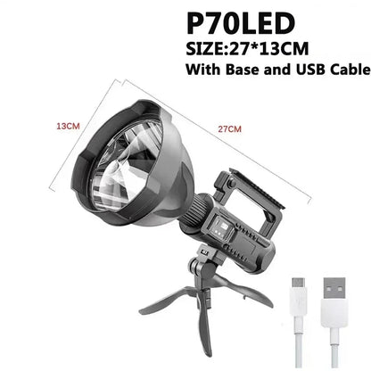 Portable Powerful LED Flashlight Mountable Bracket Handheld Searchlight USB Rechargeable Spotlight Waterproof Torch Light