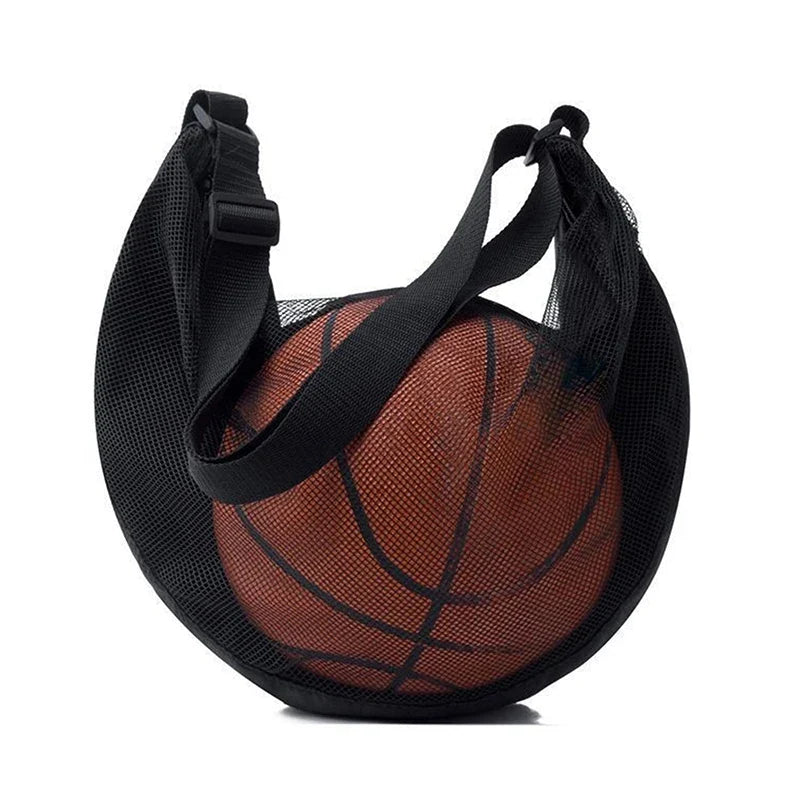 Single Ball Bag with Zipper Pocket Mesh Ball Storage Bag Sport Equipment Drawstring Sling Storage Net Carrying Basketball