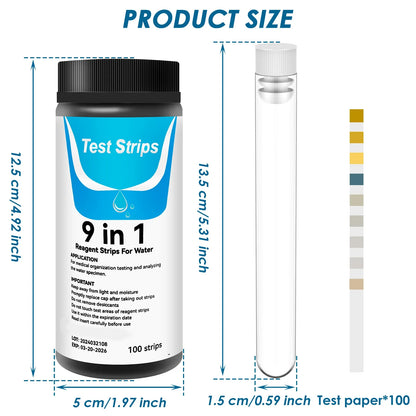 100 Pcs 9-IN-1/7-IN-1 Aquarium Test Strips Fast Accurate Fish Tank Test Kit with Test Tube Water Quality Monitor pH Test Strips