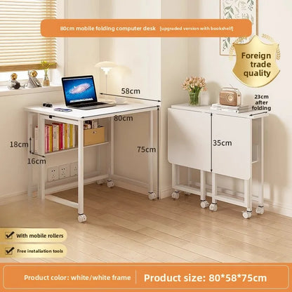Folding study table, desk, bookshelf, integrated office, computer desk, portable mobile bedside table
