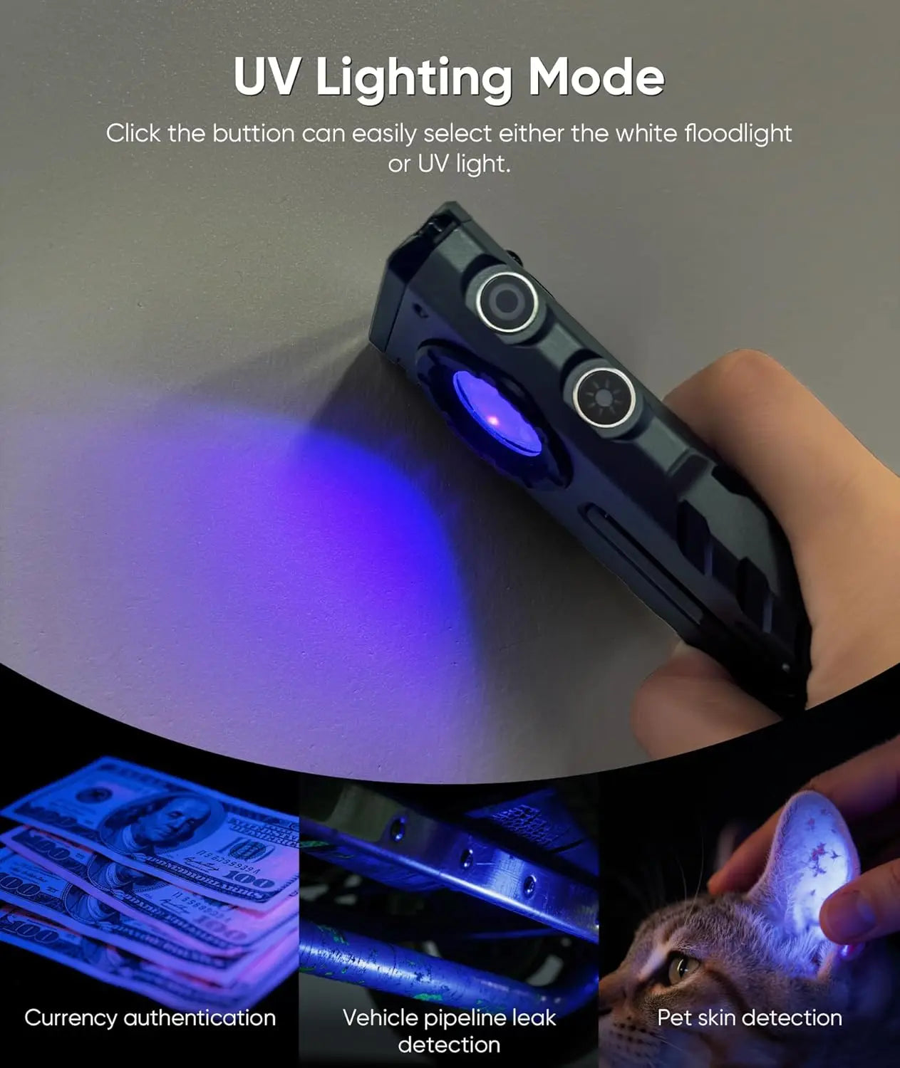 Rechargeable Magnetic Flashlight, 2000 Lumens with RGB and UV Light for Outdoor Use