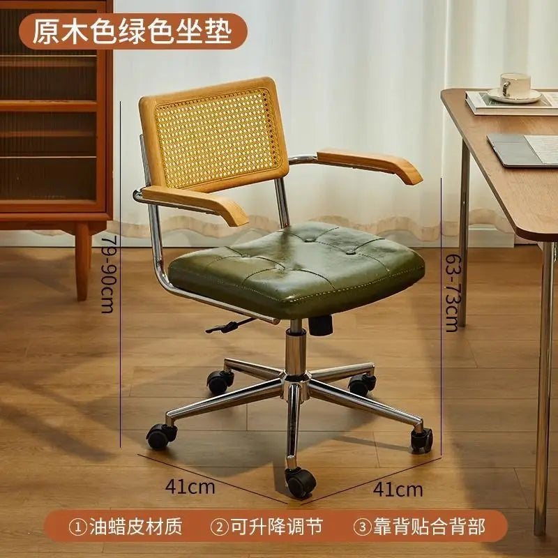 Rattan solid wood office chair Internet celebrity retro rattan chair computer chair home lift swivel chair student study chair