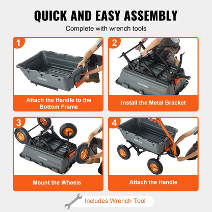 VEVOR Poly Garden Dump Cart Heavy-duty Yard Carts and Wagons 1500 lbs 13" Tires