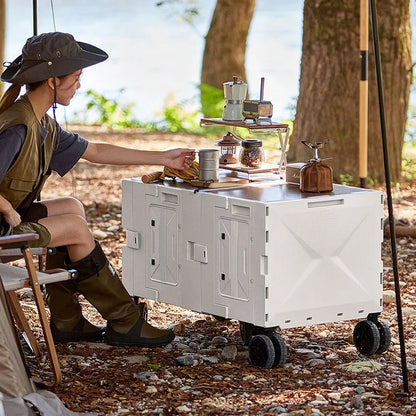 Outdoor camper trolley case picnic tools car foldable movable dining table multi-functional camp car