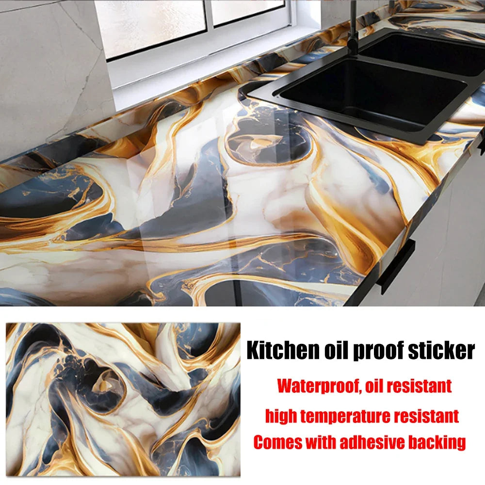 40cm New Marble Kitchen Oil-proof Wall Stickers Self-adhesive Stain-resistant High Temperature Kitchen Wallpaper Home Decorative