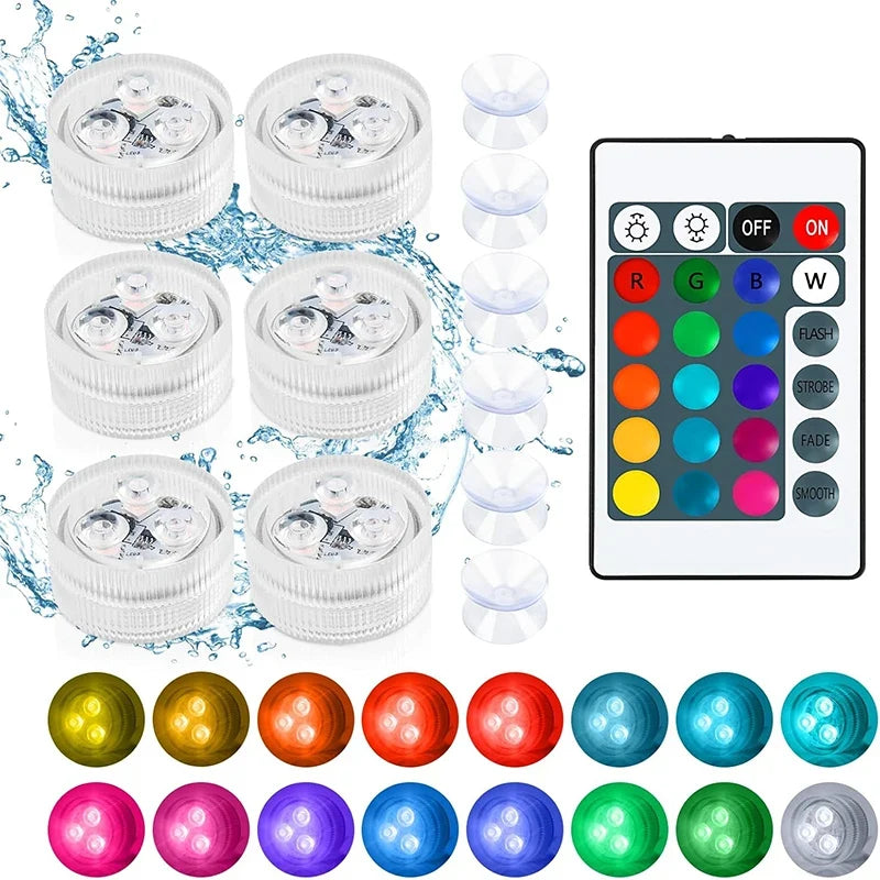 Submersible LED Light with Remote Pool Lights for Party Event Waterproof Tea Lamp for Vase Fishtank Wedding Halloween Christmas