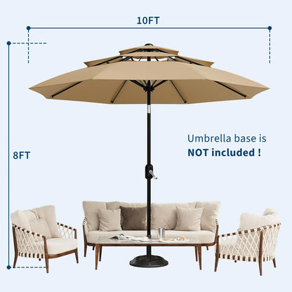 10FT 3-Tier Patio Umbrella Vented Outdoor Table Market Umbrella With Crank & Tilt Sunshade Fade Resistant For Pool Deck Yard