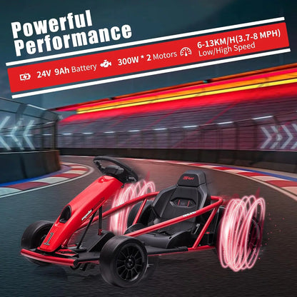 24V Go Kart for Teens & Big Kids Drifting Car with 2×300w Motor,8 MPH Speed,Music,Slow Start,Outdoor Racing Toy for Ages 8-12Y