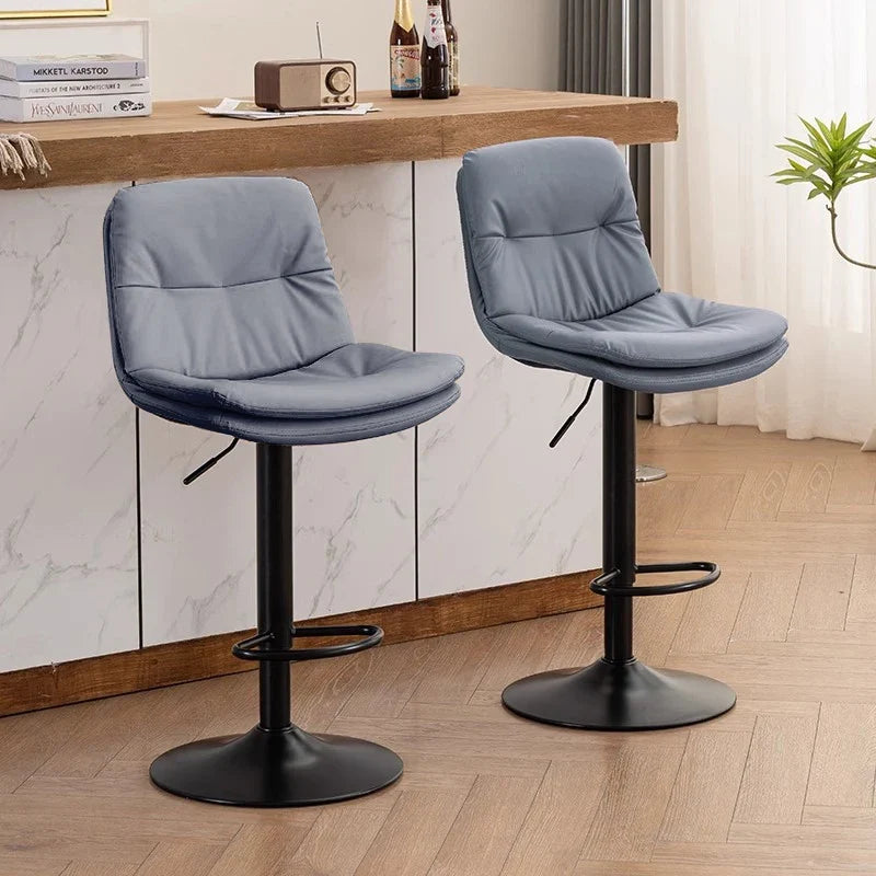 Kitchen Bar Stools, Leather Bar Stools for Kitchen Island, Adjustable Height Breakfast Bar Stools with Back and Footrest, Swivel
