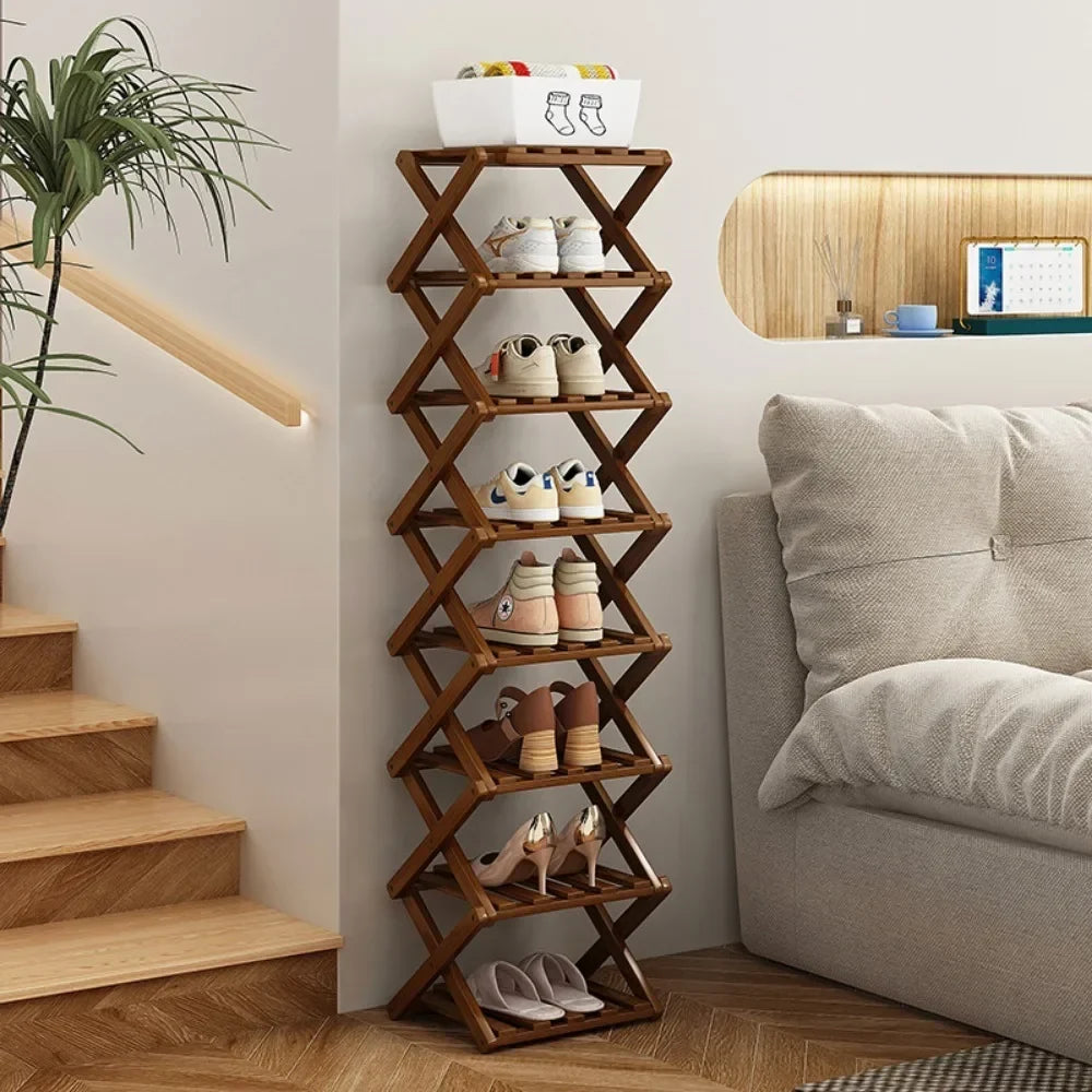 Shoe Rack Bamboo Made Telescopic Doorway Shoe Rack No Installation Required Frame Multi Layer Household Foldable Shoes Shelves