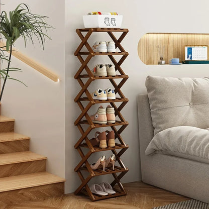Shoe Rack Bamboo Made Telescopic Doorway Shoe Rack No Installation Required Frame Multi Layer Household Foldable Shoes Shelves