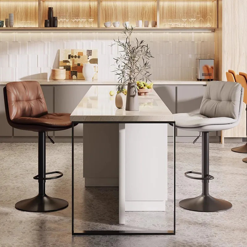 Kitchen Bar Stools, Leather Bar Stools for Kitchen Island, Adjustable Height Breakfast Bar Stools with Back and Footrest, Swivel