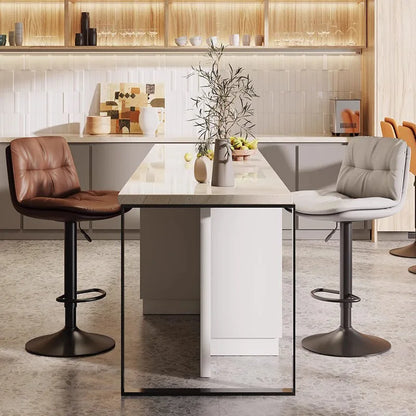 Kitchen Bar Stools, Leather Bar Stools for Kitchen Island, Adjustable Height Breakfast Bar Stools with Back and Footrest, Swivel